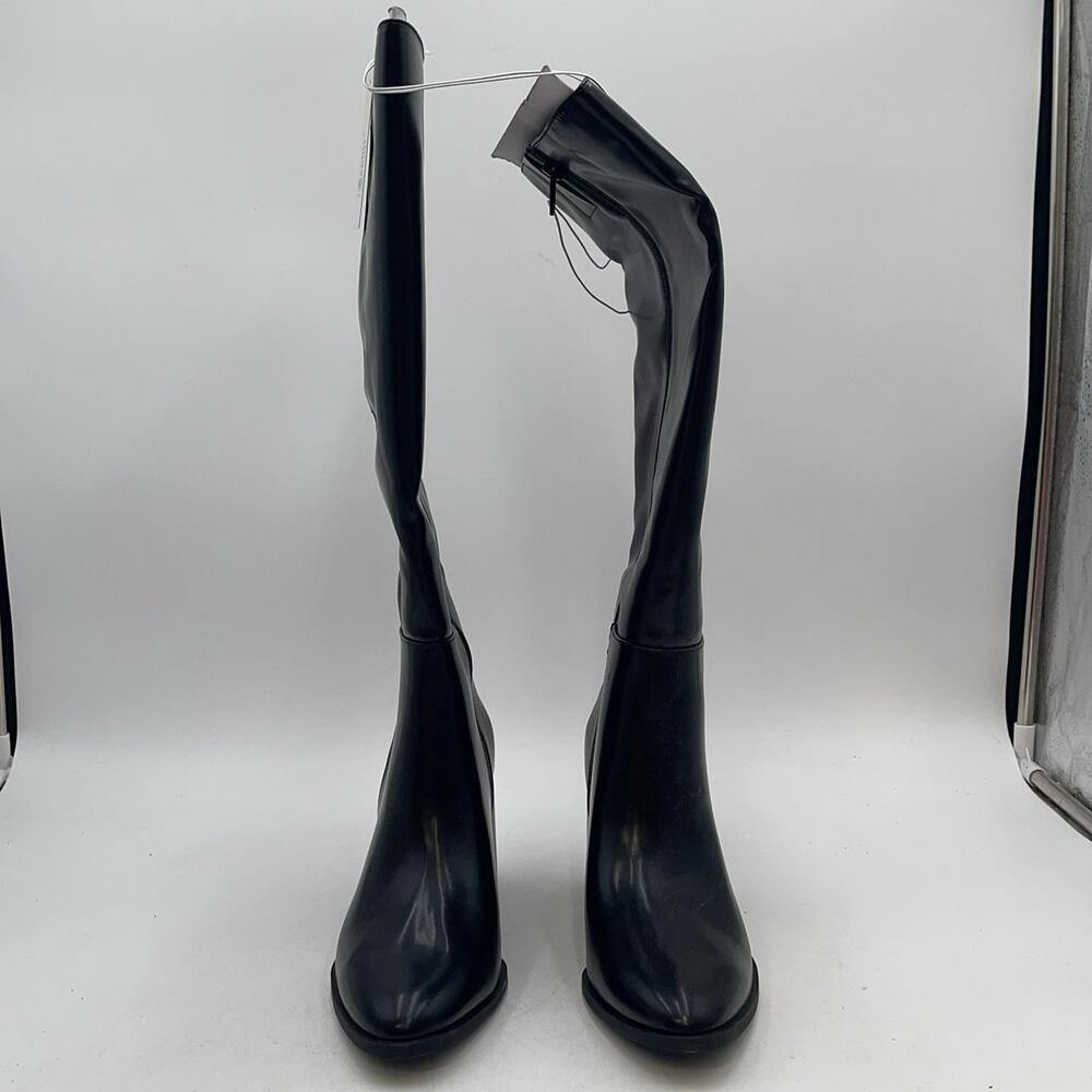 A New Day Eve Boots Womens Black Faux Leather Over Knee Sock Block Heel New 8.5W